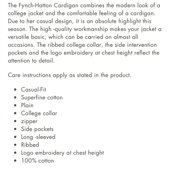 Fynch-Hatton Full Zip Men’s College Cardigan size L - Picture 10 of 10